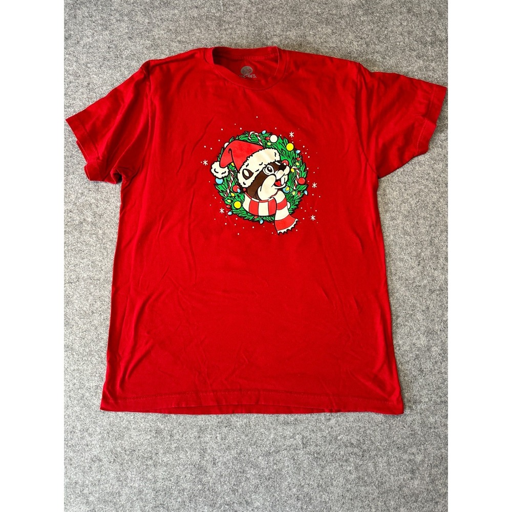 Buc-ee's Bucky The Beaver T-Shirt Mens L Red Christmas Never Calm Always Bright